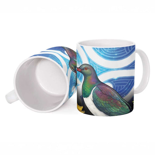 Kekeru New Zealand Matariki Ceramic Mug Kukupa Kowhai Maori New Year Blue Version