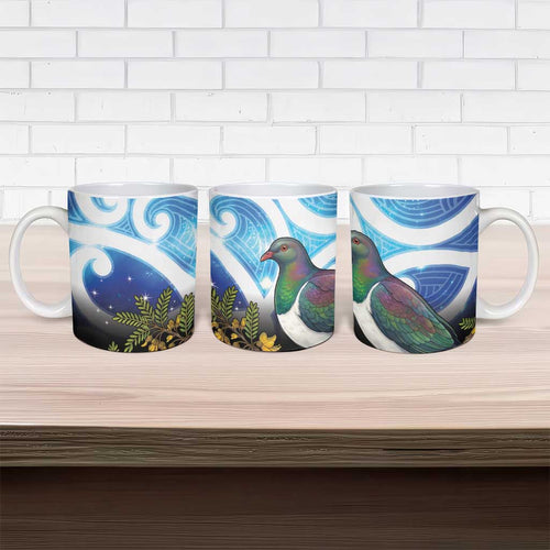 Kekeru New Zealand Matariki Ceramic Mug Kukupa Kowhai Maori New Year Blue Version