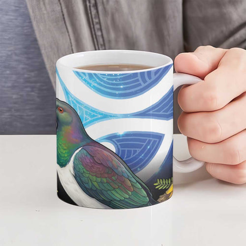 Kekeru New Zealand Matariki Ceramic Mug Kukupa Kowhai Maori New Year Blue Version