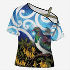 Kekeru New Zealand Matariki Cross Shoulder Shirt Kukupa Kowhai Maori New Year Blue Version