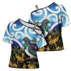 Kekeru New Zealand Matariki Cross Shoulder Shirt Kukupa Kowhai Maori New Year Blue Version