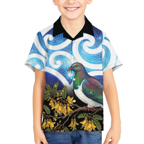 Kekeru New Zealand Matariki Family Matching Off Shoulder Maxi Dress and Hawaiian Shirt Kukupa Kowhai Maori New Year Blue Version