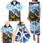 Kekeru New Zealand Matariki Family Matching Puletasi and Hawaiian Shirt Kukupa Kowhai Maori New Year Blue Version