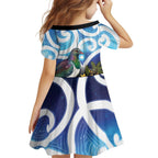 Kekeru New Zealand Matariki Family Matching Puletasi and Hawaiian Shirt Kukupa Kowhai Maori New Year Blue Version