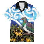 Kekeru New Zealand Matariki Family Matching Puletasi and Hawaiian Shirt Kukupa Kowhai Maori New Year Blue Version