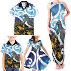 Kekeru New Zealand Matariki Family Matching Tank Maxi Dress and Hawaiian Shirt Kukupa Kowhai Maori New Year Blue Version