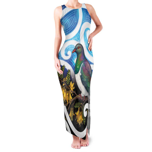 Kekeru New Zealand Matariki Family Matching Tank Maxi Dress and Hawaiian Shirt Kukupa Kowhai Maori New Year Blue Version