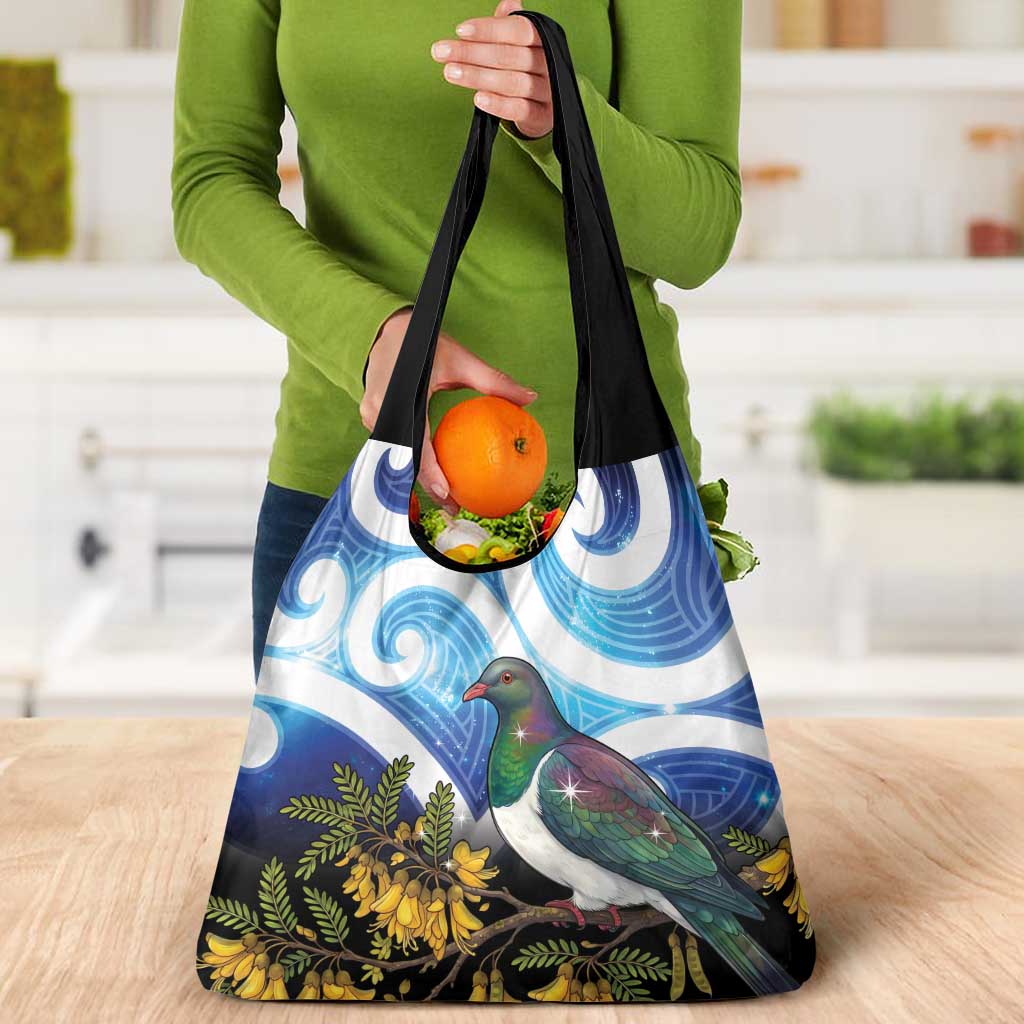 Kekeru New Zealand Matariki Grocery Bag Kukupa Kowhai Maori New Year Blue Version