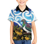 Kekeru New Zealand Matariki Kid Hawaiian Shirt Kukupa Kowhai Maori New Year Blue Version