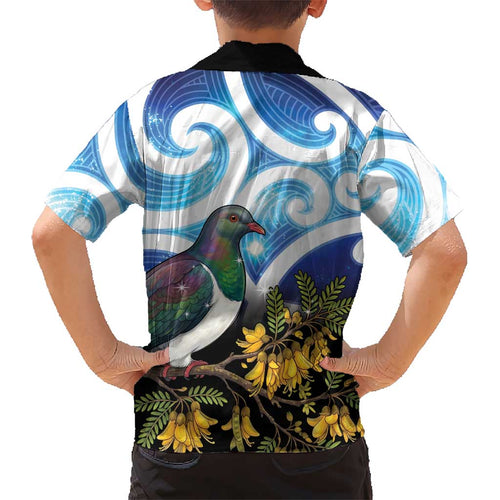 Kekeru New Zealand Matariki Kid Hawaiian Shirt Kukupa Kowhai Maori New Year Blue Version