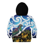 Kekeru New Zealand Matariki Kid Hoodie Kukupa Kowhai Maori New Year Blue Version
