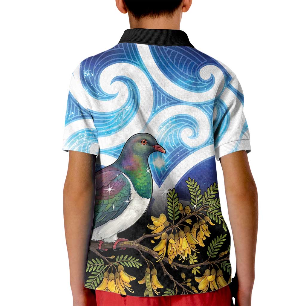 Kekeru New Zealand Matariki Kid Polo Shirt Kukupa Kowhai Maori New Year Blue Version