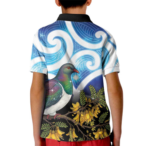 Kekeru New Zealand Matariki Kid Polo Shirt Kukupa Kowhai Maori New Year Blue Version