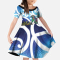 Kekeru New Zealand Matariki Kid Short Sleeve Dress Kukupa Kowhai Maori New Year Blue Version