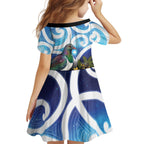 Kekeru New Zealand Matariki Kid Short Sleeve Dress Kukupa Kowhai Maori New Year Blue Version