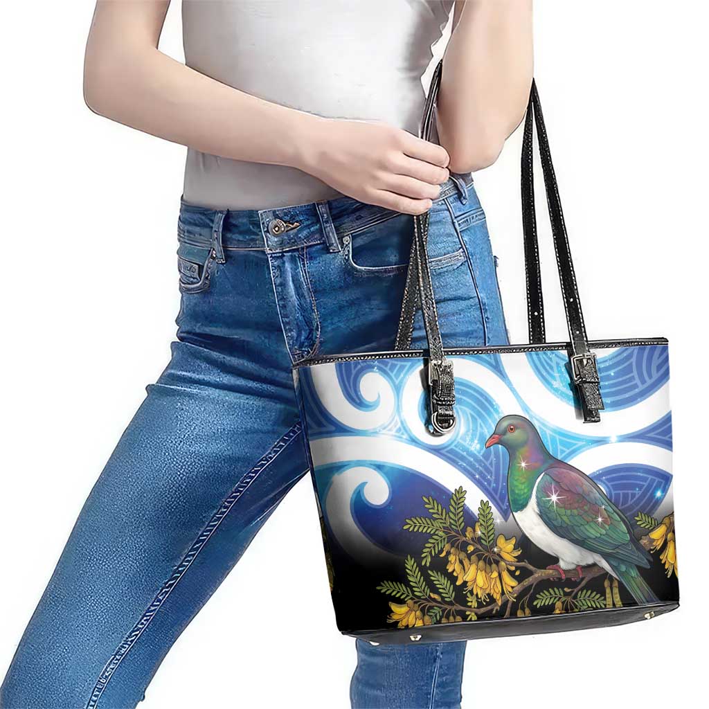 Kekeru New Zealand Matariki Leather Tote Bag Kukupa Kowhai Maori New Year Blue Version