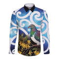 Kekeru New Zealand Matariki Long Sleeve Button Shirt Kukupa Kowhai Maori New Year Blue Version