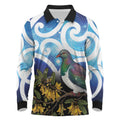 Kekeru New Zealand Matariki Long Sleeve Polo Shirt Kukupa Kowhai Maori New Year Blue Version