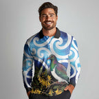 Kekeru New Zealand Matariki Long Sleeve Polo Shirt Kukupa Kowhai Maori New Year Blue Version