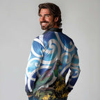 Kekeru New Zealand Matariki Long Sleeve Polo Shirt Kukupa Kowhai Maori New Year Blue Version