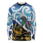 Kekeru New Zealand Matariki Long Sleeve Shirt Kukupa Kowhai Maori New Year Blue Version