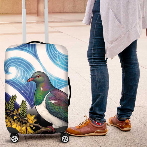Kekeru New Zealand Matariki Luggage Cover Kukupa Kowhai Maori New Year Blue Version