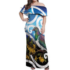 Kekeru New Zealand Matariki Off Shoulder Maxi Dress Kukupa Kowhai Maori New Year Blue Version