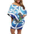 Kekeru New Zealand Matariki Off Shoulder Short Dress Kukupa Kowhai Maori New Year Blue Version