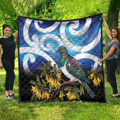 Kekeru New Zealand Matariki Quilt Kukupa Kowhai Maori New Year Blue Version