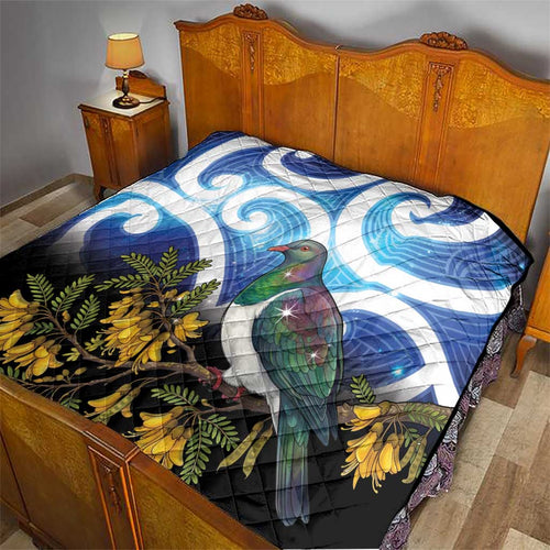 Kekeru New Zealand Matariki Quilt Kukupa Kowhai Maori New Year Blue Version
