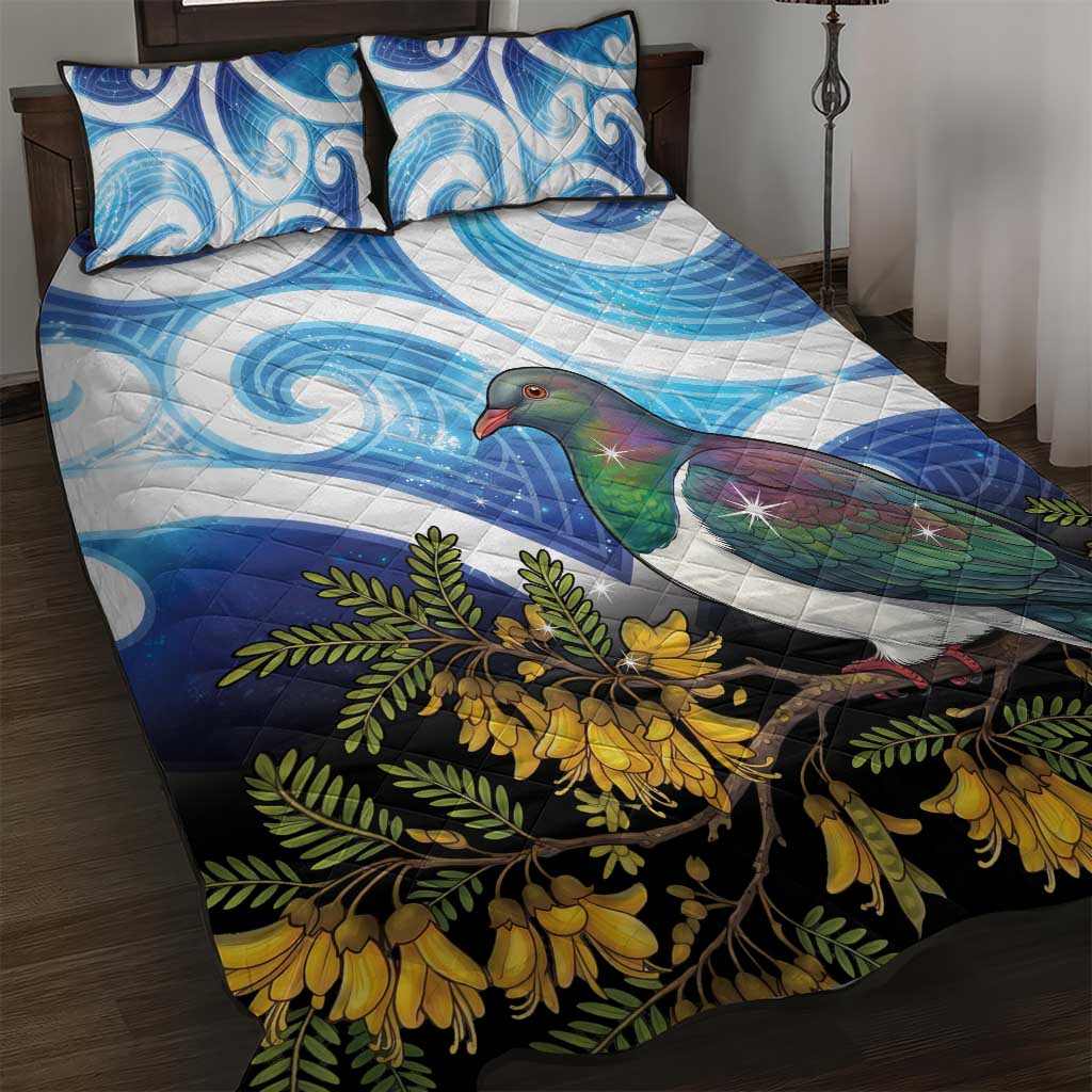 Kekeru New Zealand Matariki Quilt Bed Set Kukupa Kowhai Maori New Year Blue Version