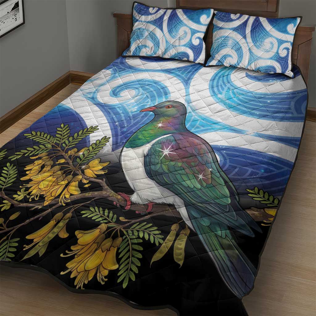 Kekeru New Zealand Matariki Quilt Bed Set Kukupa Kowhai Maori New Year Blue Version