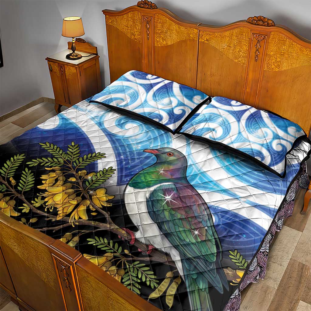 Kekeru New Zealand Matariki Quilt Bed Set Kukupa Kowhai Maori New Year Blue Version