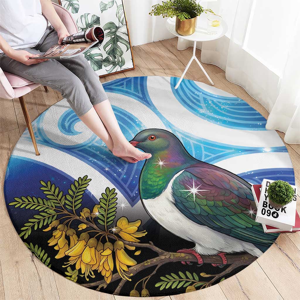 Kekeru New Zealand Matariki Round Carpet Kukupa Kowhai Maori New Year Blue Version