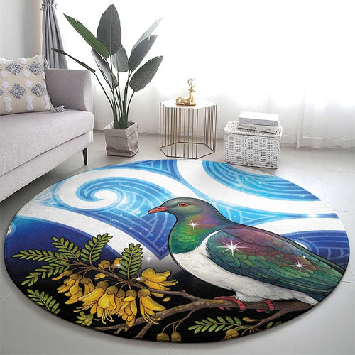 Kekeru New Zealand Matariki Round Carpet Kukupa Kowhai Maori New Year Blue Version