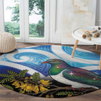 Kekeru New Zealand Matariki Round Carpet Kukupa Kowhai Maori New Year Blue Version