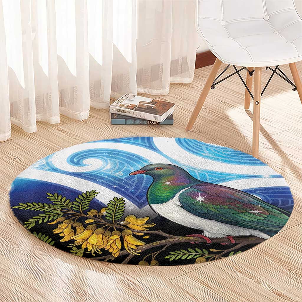 Kekeru New Zealand Matariki Round Carpet Kukupa Kowhai Maori New Year Blue Version