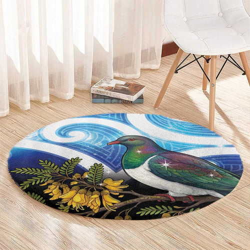 Kekeru New Zealand Matariki Round Carpet Kukupa Kowhai Maori New Year Blue Version