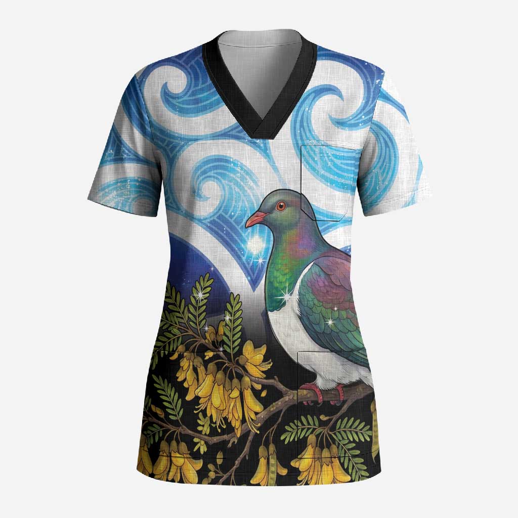 Kekeru New Zealand Matariki Scrub Top Kukupa Kowhai Maori New Year Blue Version