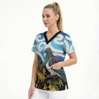 Kekeru New Zealand Matariki Scrub Top Kukupa Kowhai Maori New Year Blue Version