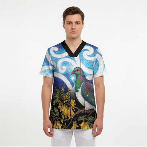 Kekeru New Zealand Matariki Scrub Top Kukupa Kowhai Maori New Year Blue Version