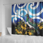 Kekeru New Zealand Matariki Shower Curtain Kukupa Kowhai Maori New Year Blue Version
