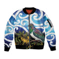 Kekeru New Zealand Matariki Sleeve Zip Bomber Jacket Kukupa Kowhai Maori New Year Blue Version