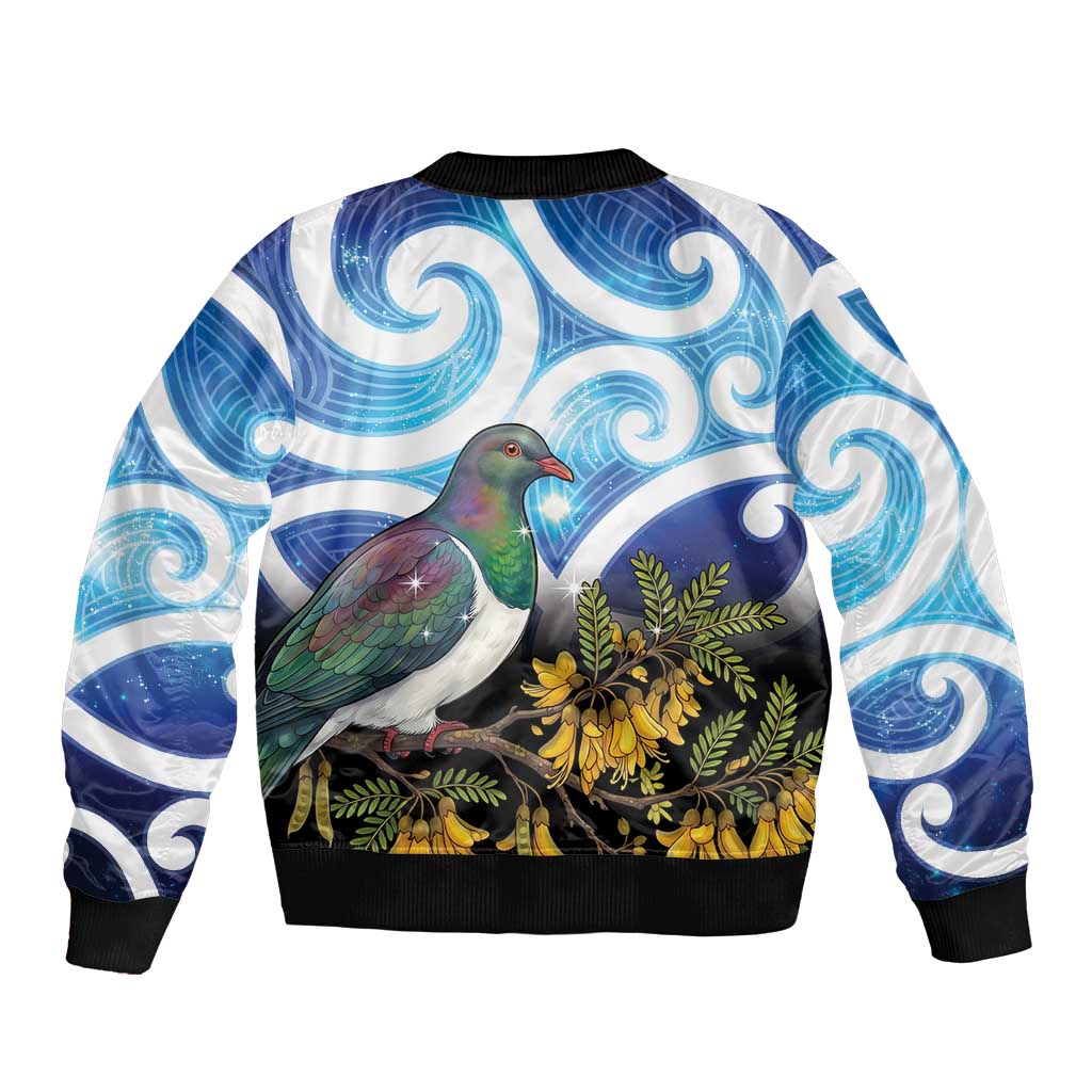 Kekeru New Zealand Matariki Sleeve Zip Bomber Jacket Kukupa Kowhai Maori New Year Blue Version