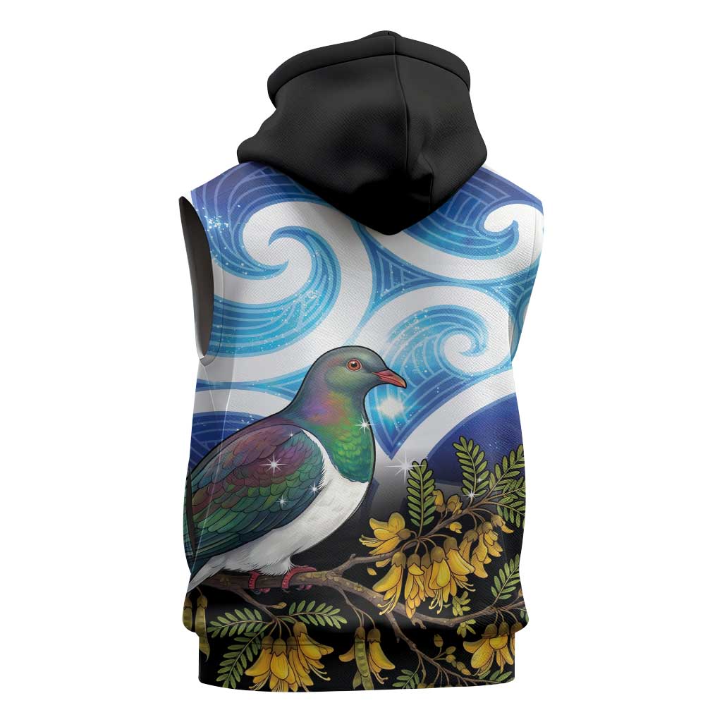 Kekeru New Zealand Matariki Sleeveless Hoodie Kukupa Kowhai Maori New Year Blue Version