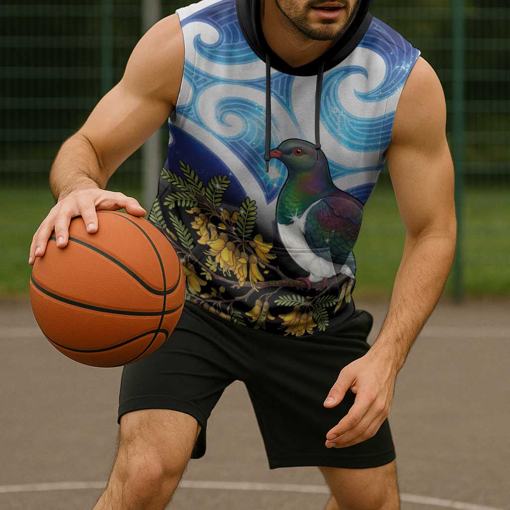 Kekeru New Zealand Matariki Sleeveless Hoodie Kukupa Kowhai Maori New Year Blue Version