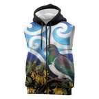Kekeru New Zealand Matariki Sleeveless Zip Hoodie Kukupa Kowhai Maori New Year Blue Version