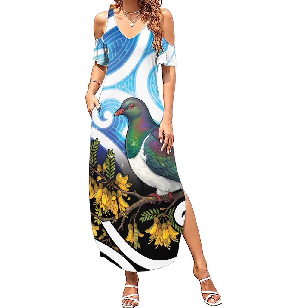 Kekeru New Zealand Matariki Summer Maxi Dress Kukupa Kowhai Maori New Year Blue Version
