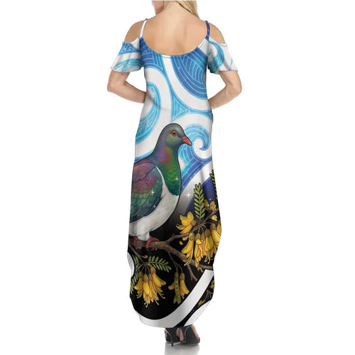 Kekeru New Zealand Matariki Summer Maxi Dress Kukupa Kowhai Maori New Year Blue Version
