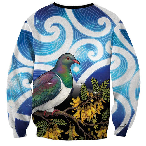 Kekeru New Zealand Matariki Sweatshirt Kukupa Kowhai Maori New Year Blue Version